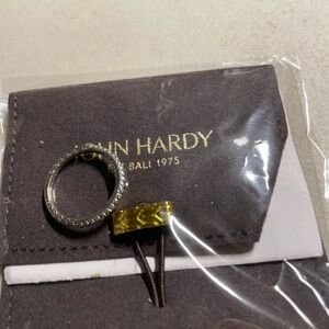 John Hardy Essentials Sterling Silver/Pave Diamonds 2 mm Wide Band Ring + Pouch